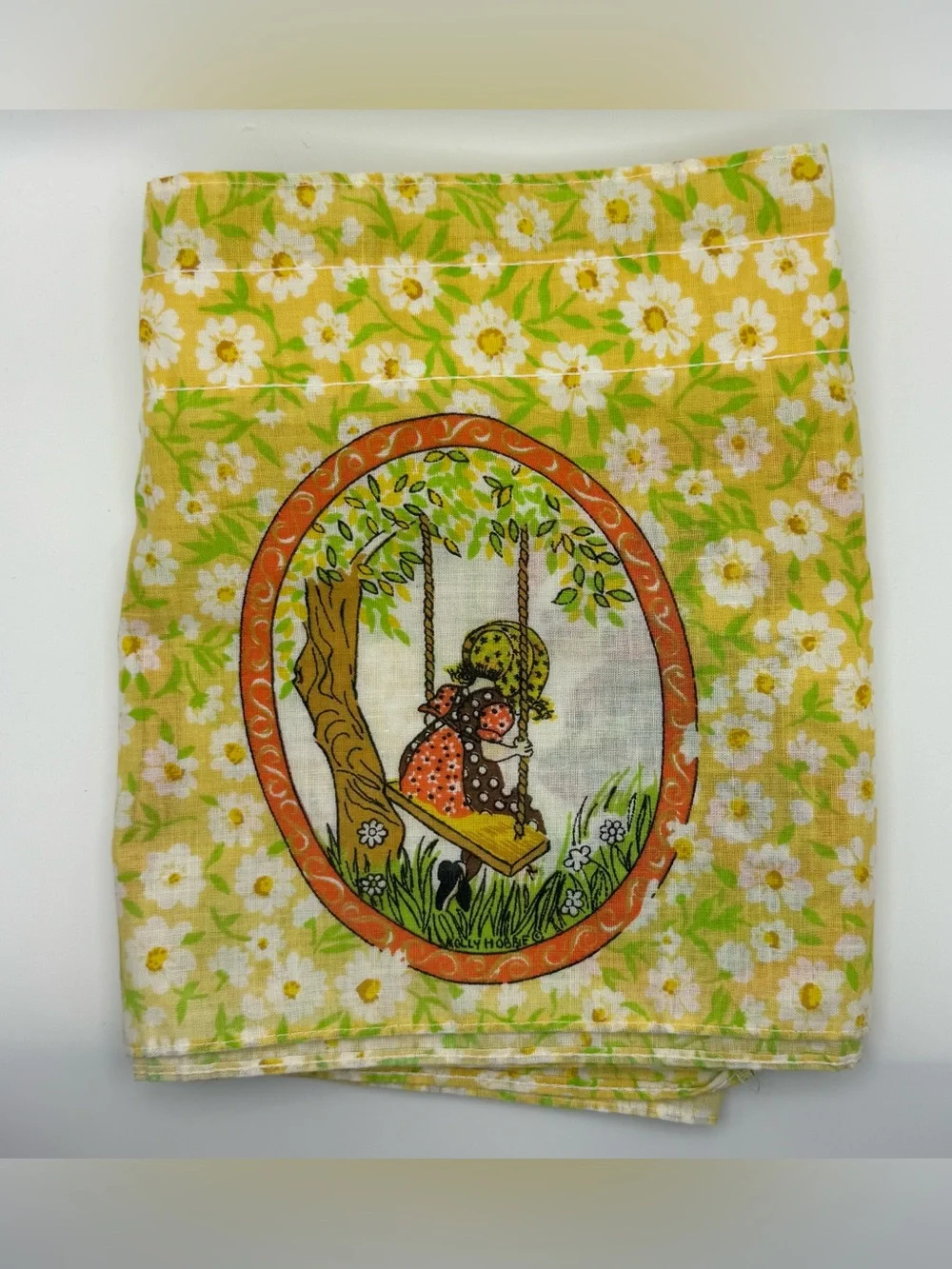 Vintage Holly Hobbie Handmade window valance Panels Pair Daisy Floral 64.5” Long